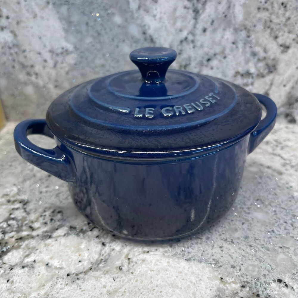 Le Creuset Indigo Blue Petite Round Cocotte 0.25L 8oz Mini Stoneware Casserole